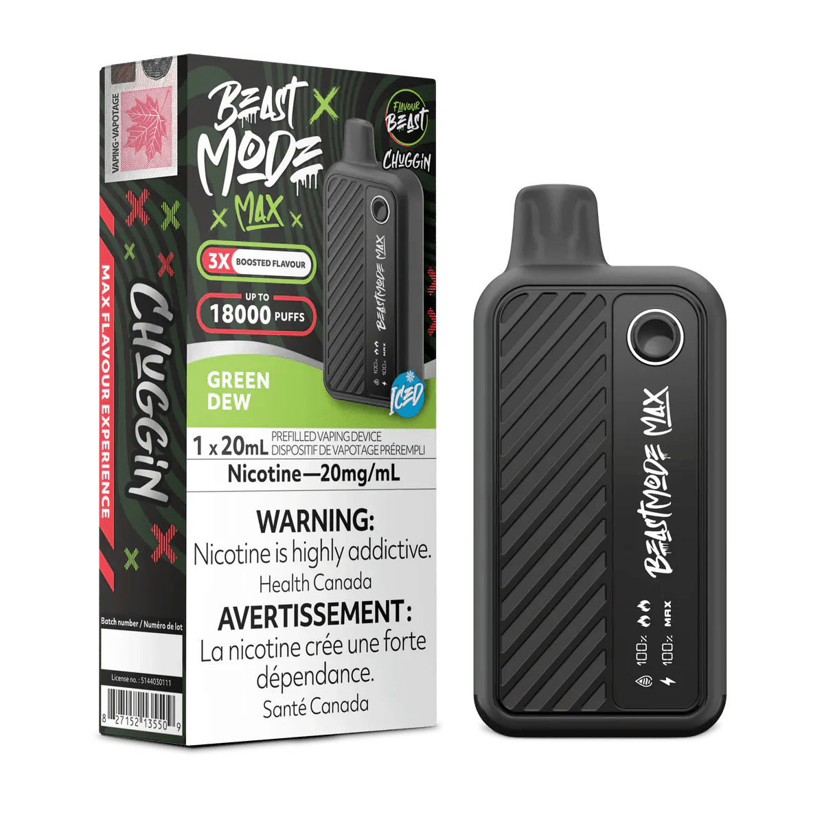 FLAVOUR BEAST - Flavour Beast Beast Mode Max 18K Disposable - Chuggin' Green Dew - Psycho Vape
