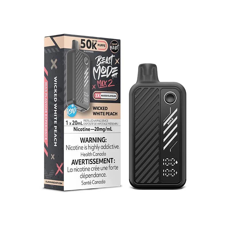 FLAVOUR BEAST - Flavour Beast Beast Mode Max 2 50K Disposable - Wicked White Peach Iced - Psycho Vape