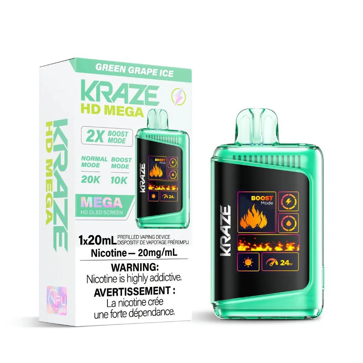 KRAZE - Kraze HD Mega 20K Disposable - Green Grape Ice - Psycho Vape