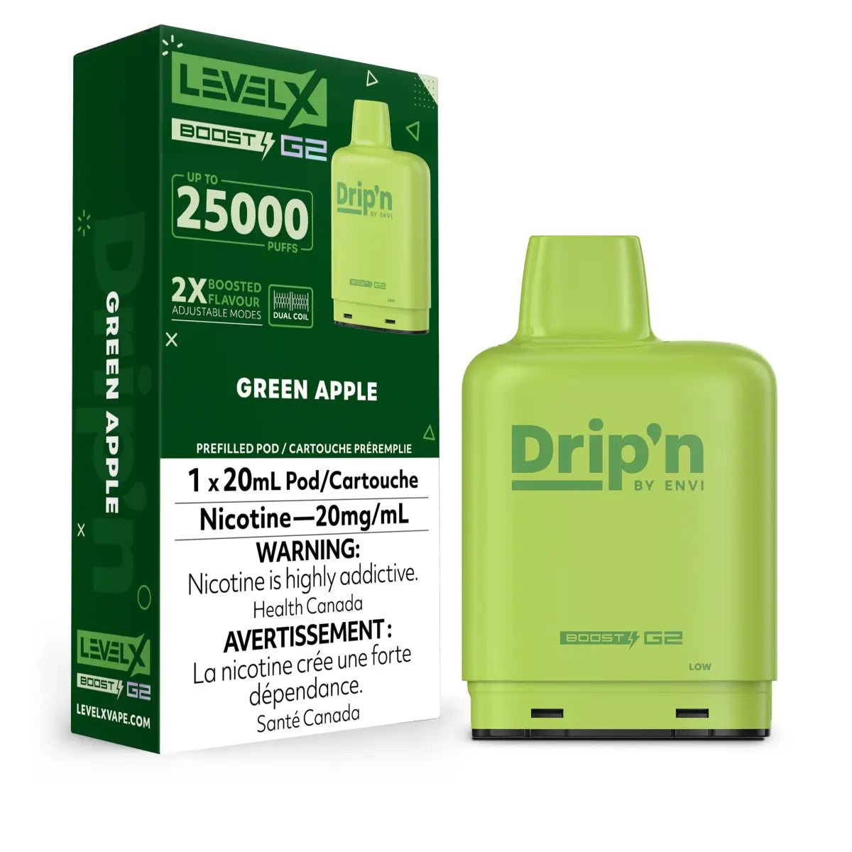 LEVEL X - Level X Drip'n Boost 25K Pod 20ml - Green Apple - Psycho Vape