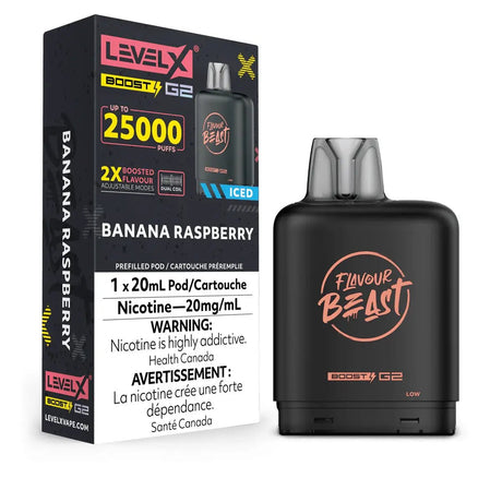 LEVEL X - Level X Flavour Beast Boost 25K Pod 20ml - Banana Raspberry (Iced) - Psycho Vape
