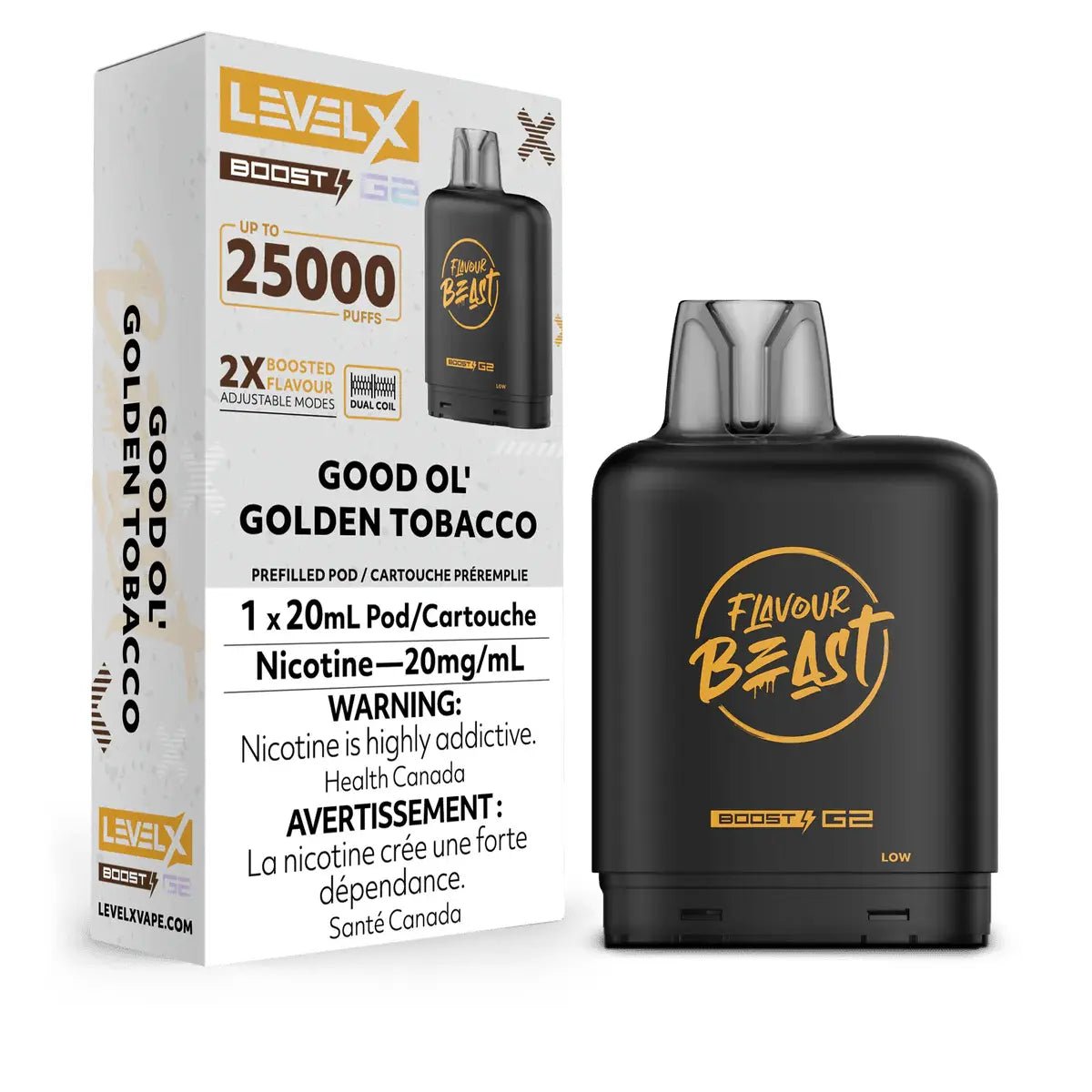 LEVEL X - Level X Flavour Beast Boost 25K Pod 20ml - Good Ol' Golden Tobacco - Psycho Vape