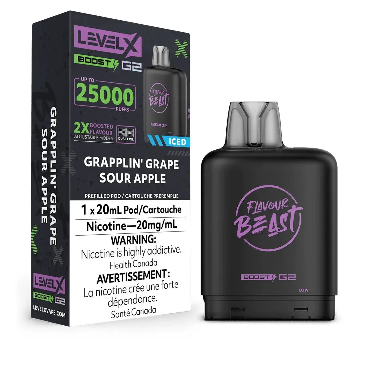 LEVEL X - Level X Flavour Beast Boost 25K Pod 20ml - Grapplin' Grape Sour Apple (Iced) - Psycho Vape