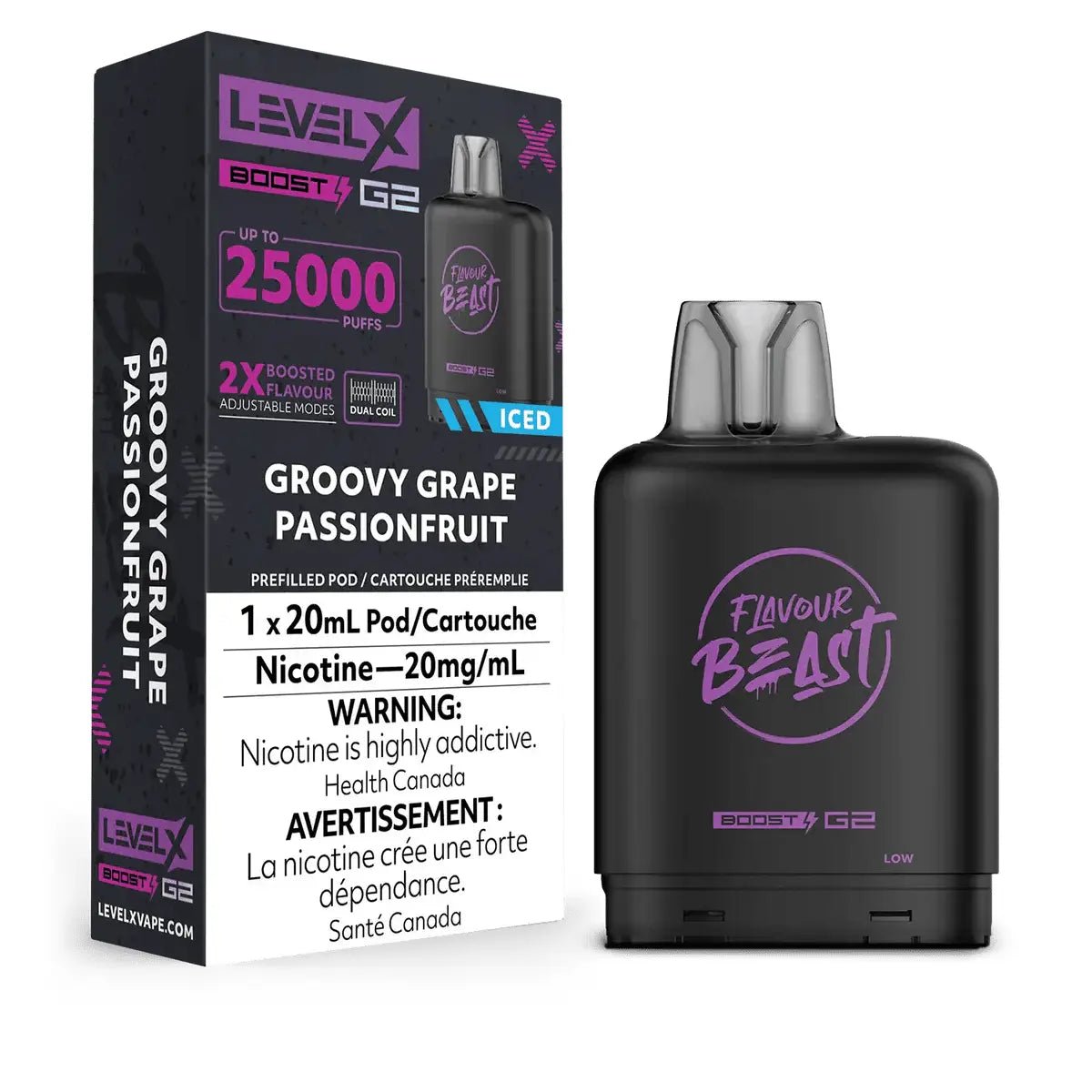 LEVEL X - Level X Flavour Beast Boost 25K Pod 20ml - Groovy Grape Passionfruit (Iced) - Psycho Vape