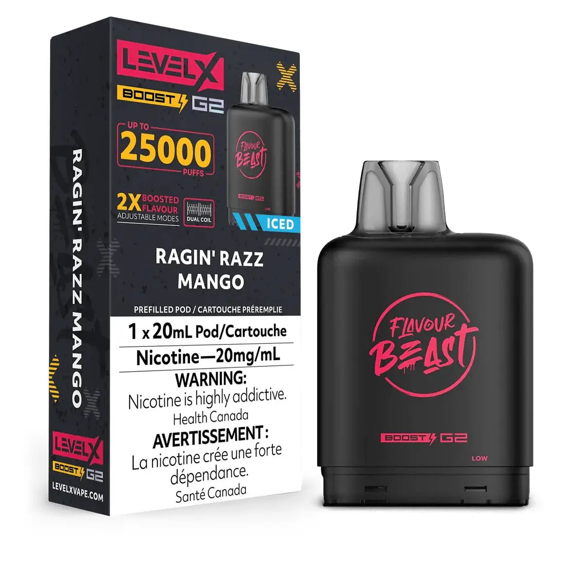 LEVEL X - Level X Flavour Beast Boost 25K Pod 20ml - Ragin' Razz Mango (Iced) - Psycho Vape