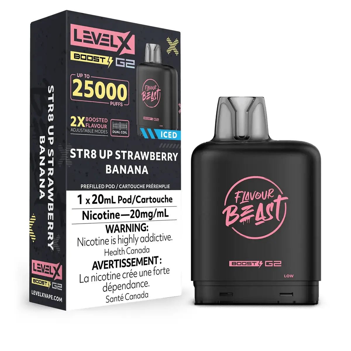 LEVEL X - Level X Flavour Beast Boost 25K Pod 20ml - STR8 Up Strawberry Banana (Iced) - Psycho Vape