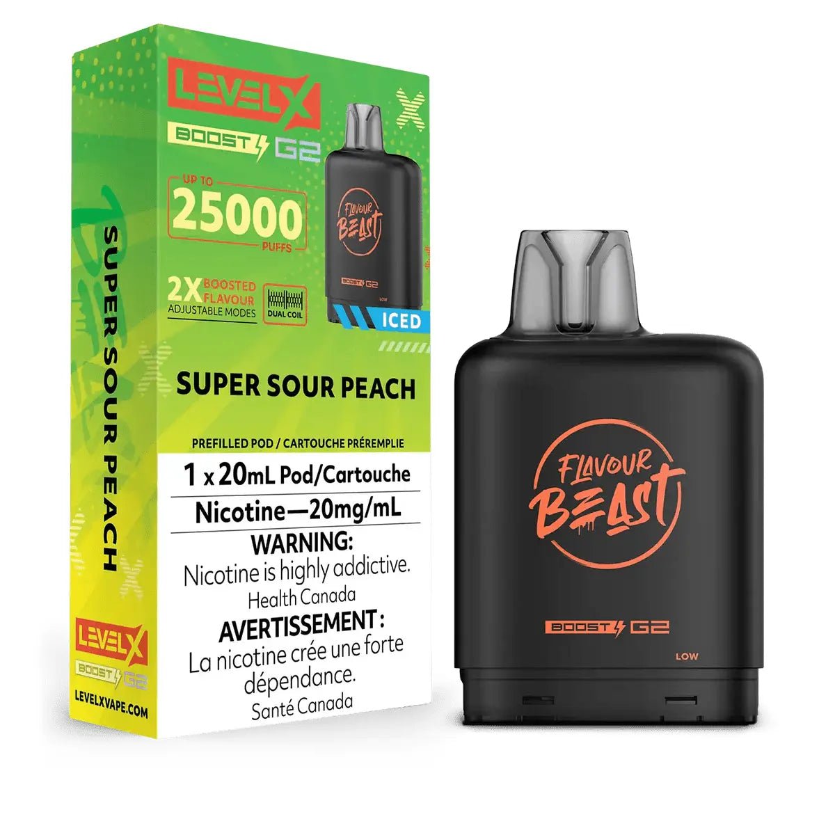 LEVEL X - Level X Flavour Beast Boost 25K Pod 20ml - Super Sour Peach (Iced) - Psycho Vape