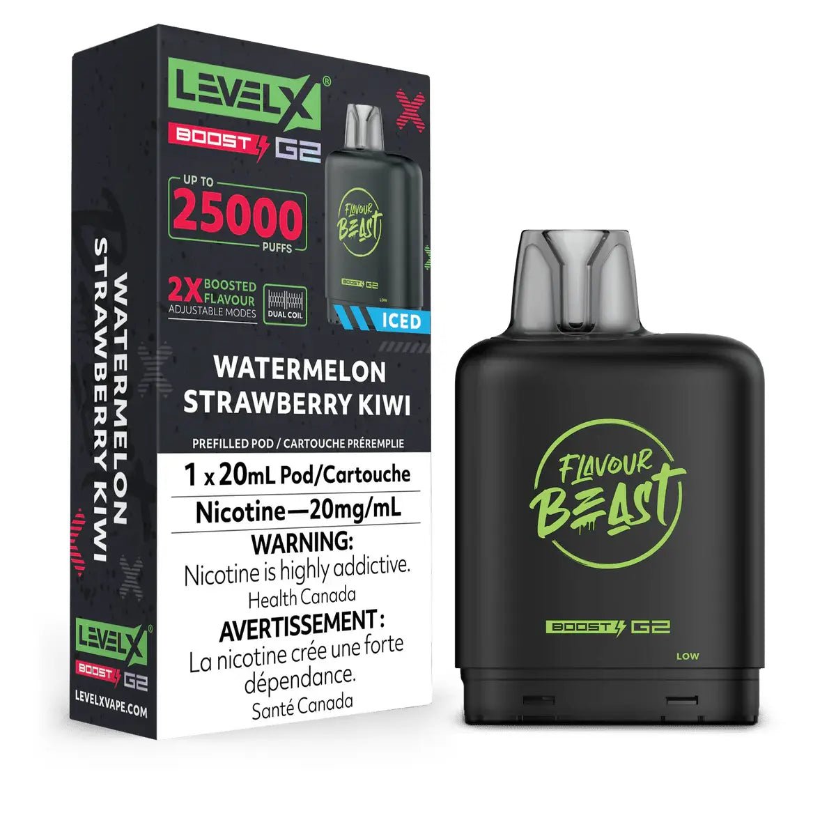 LEVEL X - Level X Flavour Beast Boost 25K Pod 20ml - Watermelon Strawberry Kiwi (Iced) - Psycho Vape