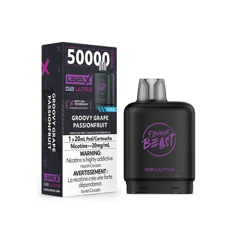 LEVEL X - Level X Flavour Beast Ultra 50K Pod 20ml - Groovy Grape Passionfruit Iced - Psycho Vape