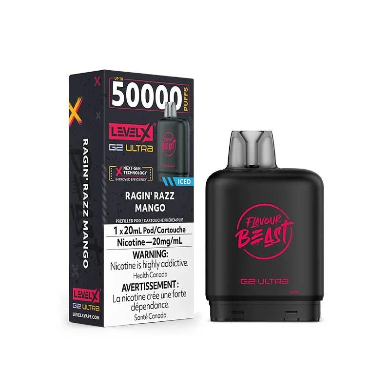 LEVEL X - Level X Flavour Beast Ultra 50K Pod 20ml - Ragin' Razz Mango Iced - Psycho Vape