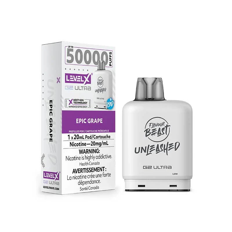 LEVEL X - Level X Flavour Beast Unleashed Ultra 50K Pod 20ml - Epic Grape Iced - Psycho Vape
