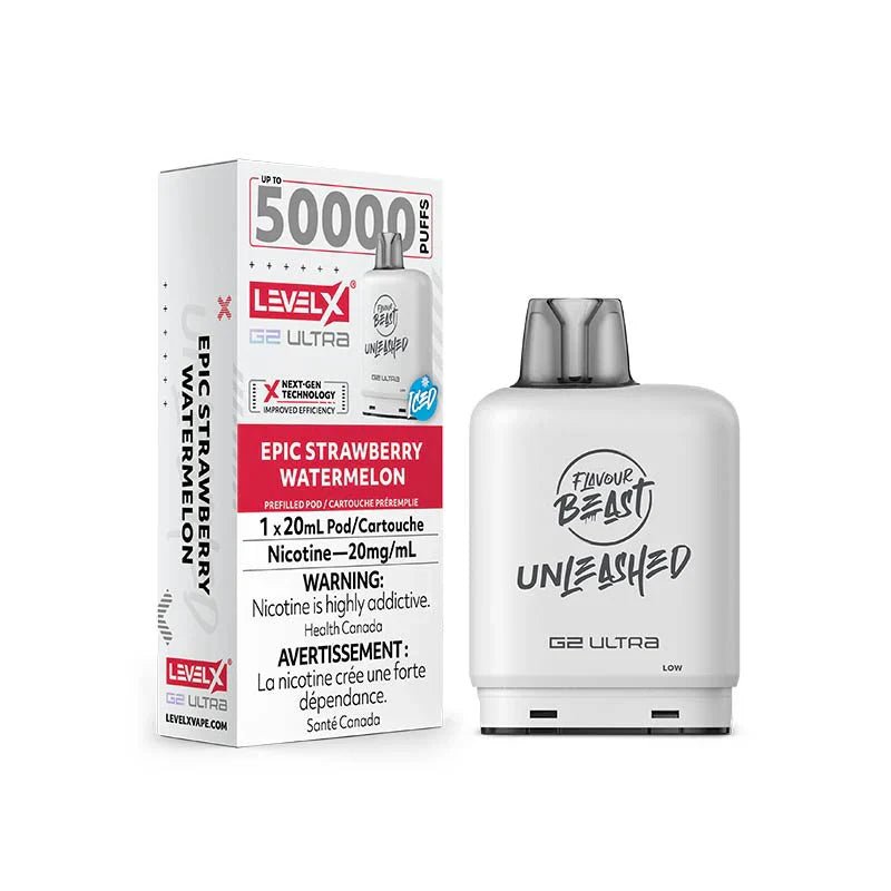 LEVEL X - Level X Flavour Beast Unleashed Ultra 50K Pod 20ml - Epic Strawberry Watermelon Iced - Psycho Vape