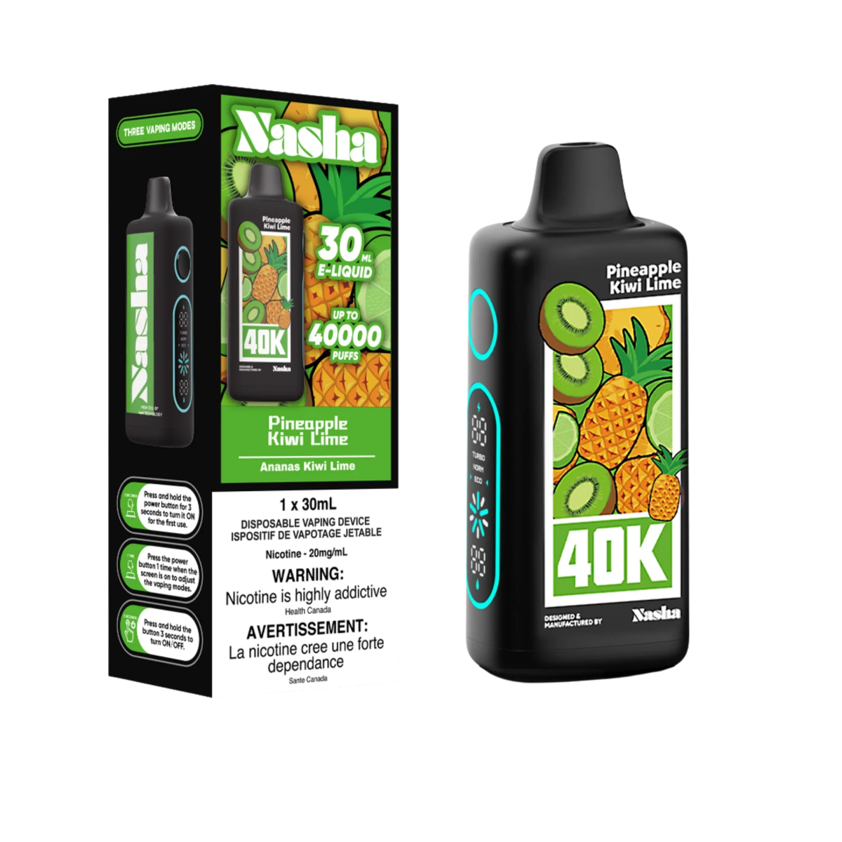NASHA - Nasha 40K Disposable - Pineapple Kiwi Lime - Psycho Vape