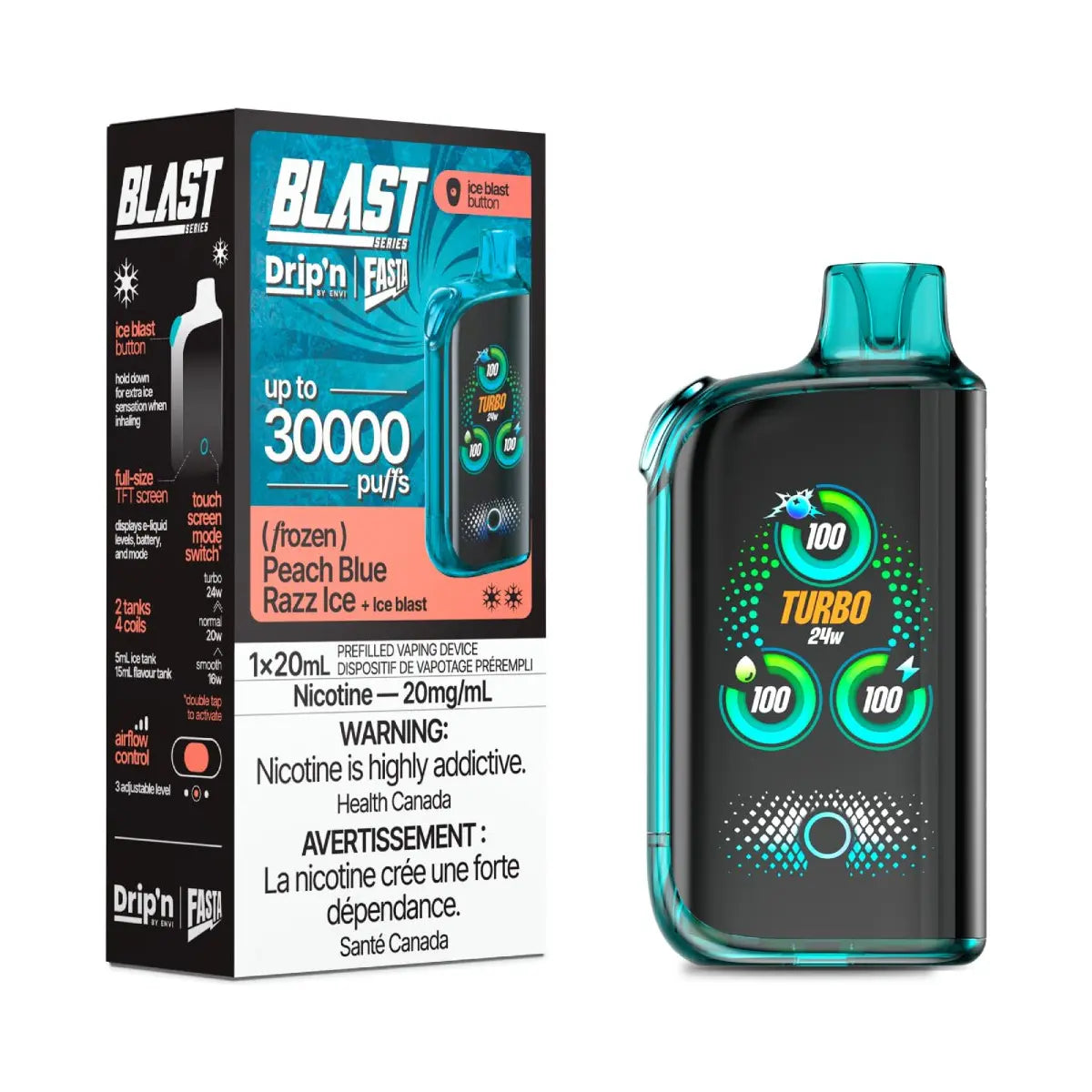 Drip'n by Envi Fasta Blast 30K Disposable - Peach Blue Razz Ice - Vapeshop Mania