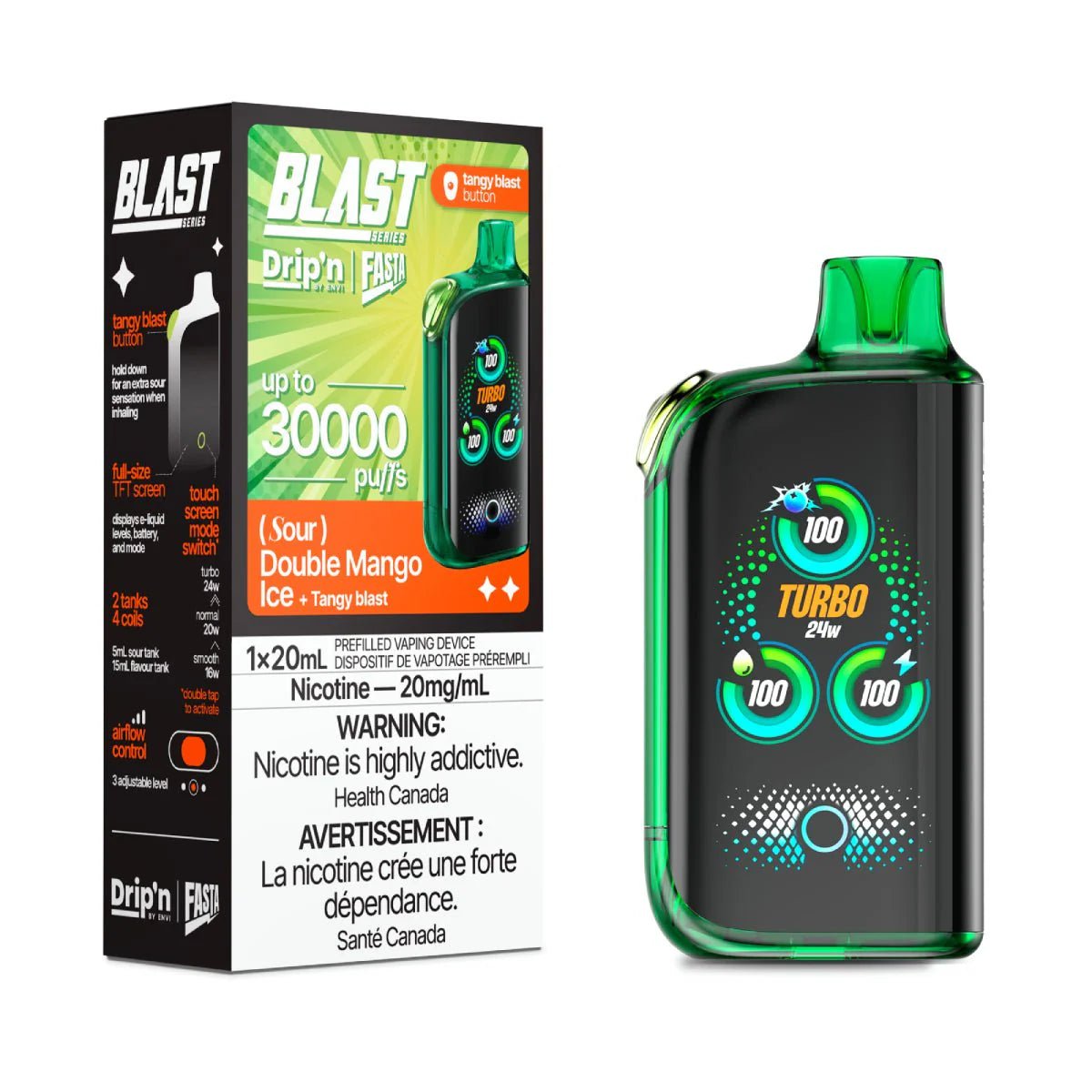 ENVI - Drip'n by Envi Fasta Blast 30K Disposable Sour Series - Double Mango Ice (Sour) - Psycho Vape