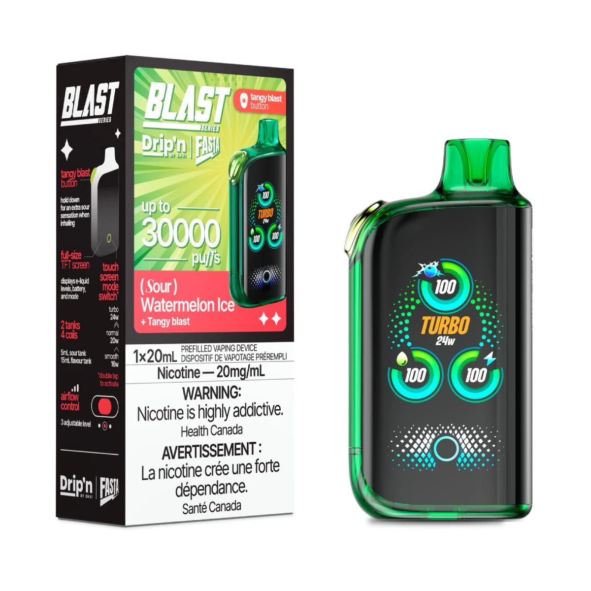 ENVI - Drip'n by Envi Fasta Blast 30K Disposable Sour Series - Watermelon Ice (Sour) - Psycho Vape