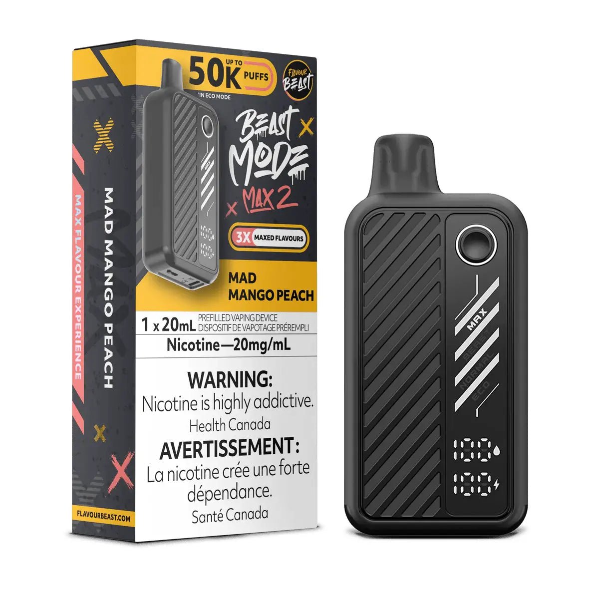 FLAVOUR BEAST - Flavour Beast Beast Mode Max 2 50K Disposable - Mad Mango Peach - Psycho Vape