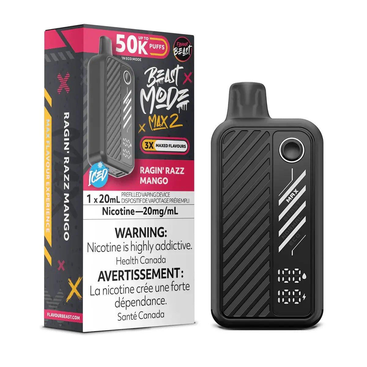 FLAVOUR BEAST - Flavour Beast Beast Mode Max 2 50K Disposable - Ragin' Razz Mango Iced - Psycho Vape