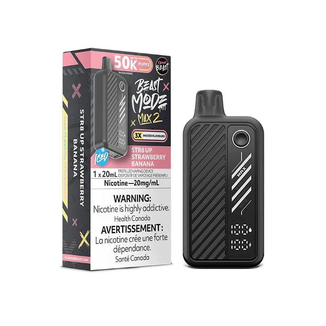 FLAVOUR BEAST - Flavour Beast Beast Mode Max 2 50K Disposable - STR8 UP Strawberry Banana Iced - Psycho Vape