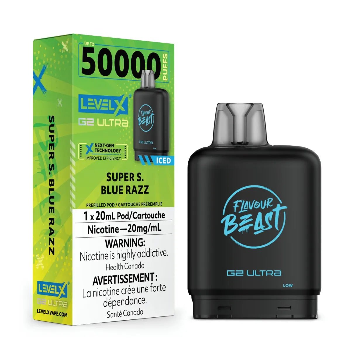 Level X G2 Ultra 50K Pod - Flavour Beast - Super S. Blue Razz Iced - Psycho Vape