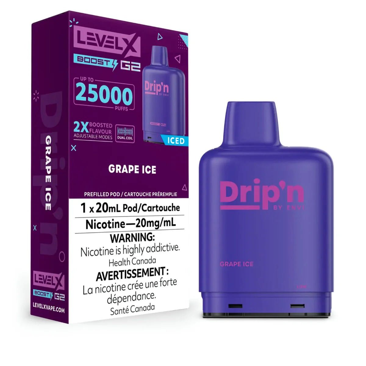 LEVEL X - Level X Drip'n Boost 25K Pod 20ml Pod - Grape Ice - Psycho Vape