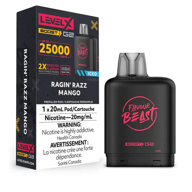 LEVEL X - Level X Flavour Beast Boost 25K Pod 20ml - Ragin' Razz Mango (Iced) - Psycho Vape