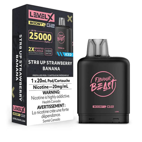 LEVEL X - Level X Flavour Beast Boost 25K Pod 20ml - STR8 Up Strawberry Banana (Iced) - Psycho Vape