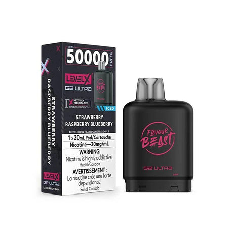 LEVEL X - Level X Flavour Beast Ultra 50K Pod 20ml - Strawberry Raspberry Blueberry Iced - Psycho Vape