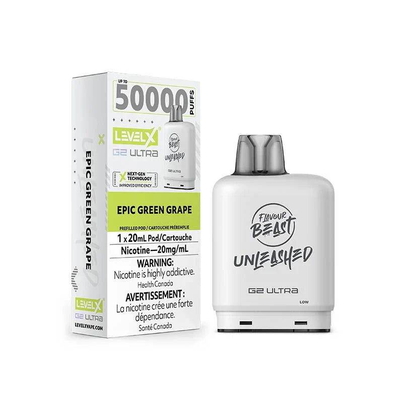 LEVEL X - Level X Flavour Beast Unleashed Ultra 50K Pod 20ml - Epic Green Grape - Psycho Vape