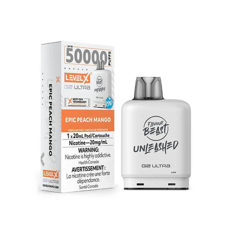 LEVEL X - Level X Flavour Beast Unleashed Ultra 50K Pod 20ml - Epic Peach Mango Iced - Psycho Vape
