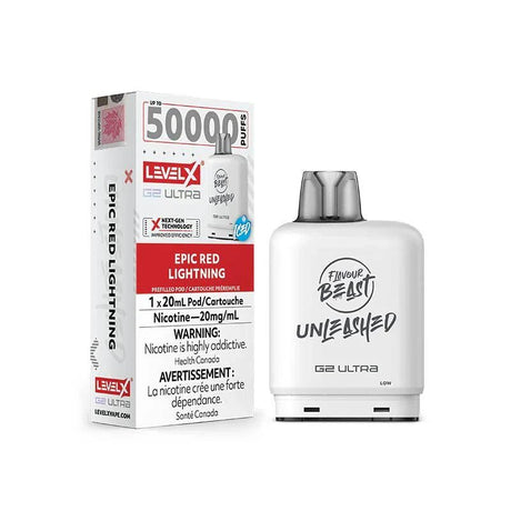 LEVEL X - Level X Flavour Beast Unleashed Ultra 50K Pod 20ml - Epic Red Lightning Iced - Psycho Vape