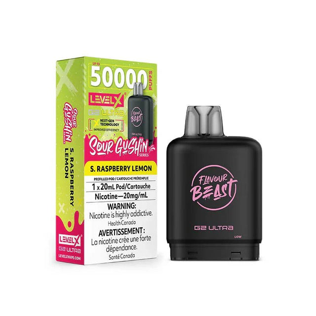 LEVEL X - Level X G2 Ultra Pod - Flavour Beast - Gushin S. Raspberry Lemon - Psycho Vape