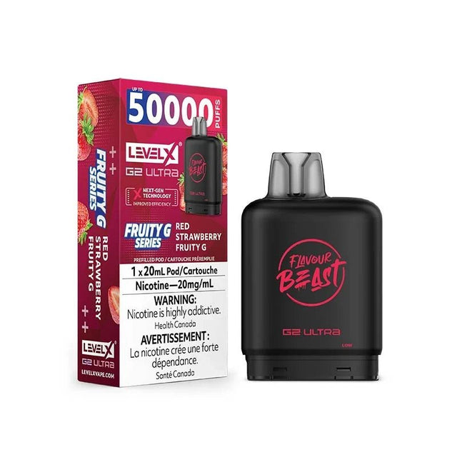 Red Strawberry Fruity G – Level X G2 Ultra 50K Flavour Beast Prefilled Pod - Psycho Vape