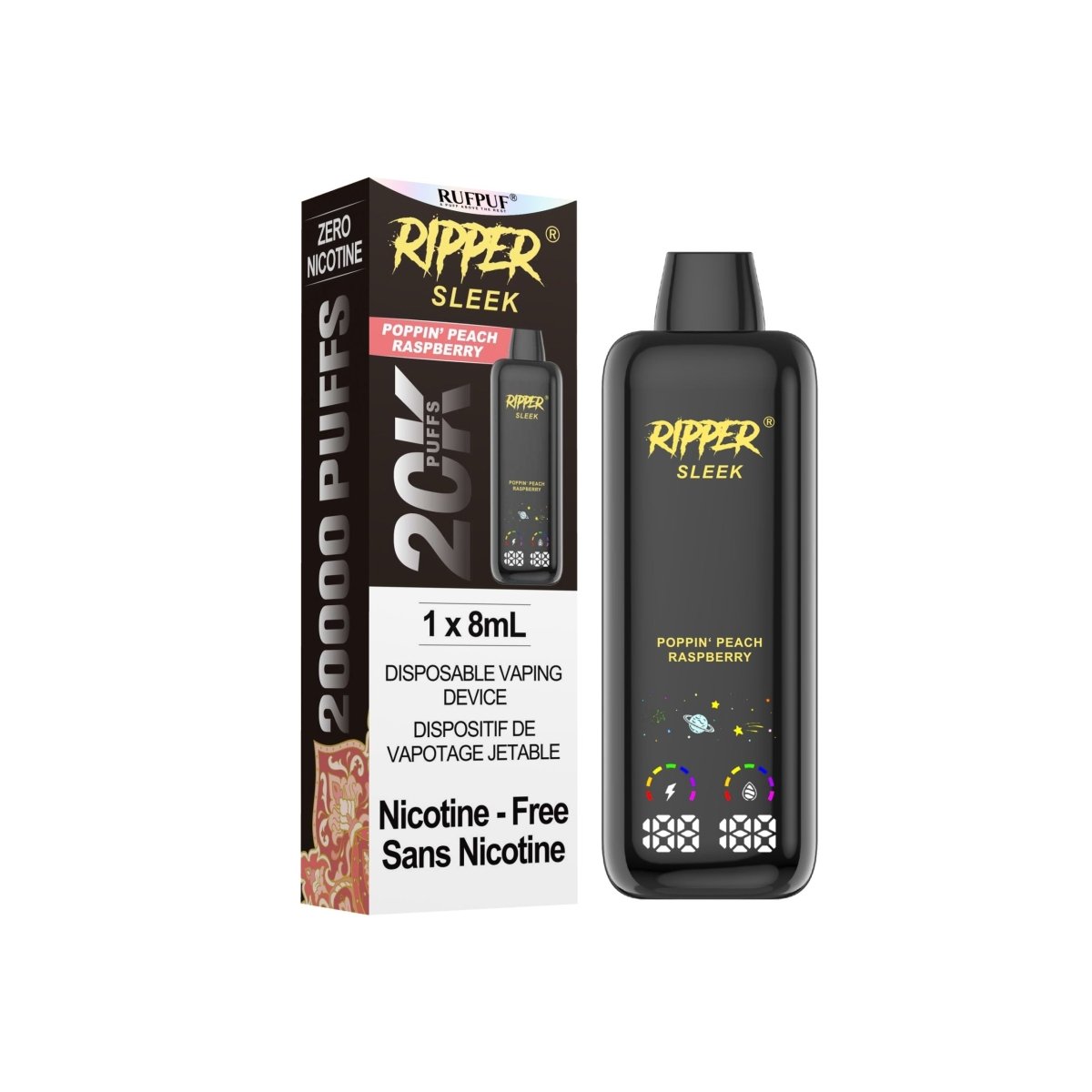 Ripper SLEEK 20K 0mg - Poppin’ Peach Raspberry - Psycho Vape