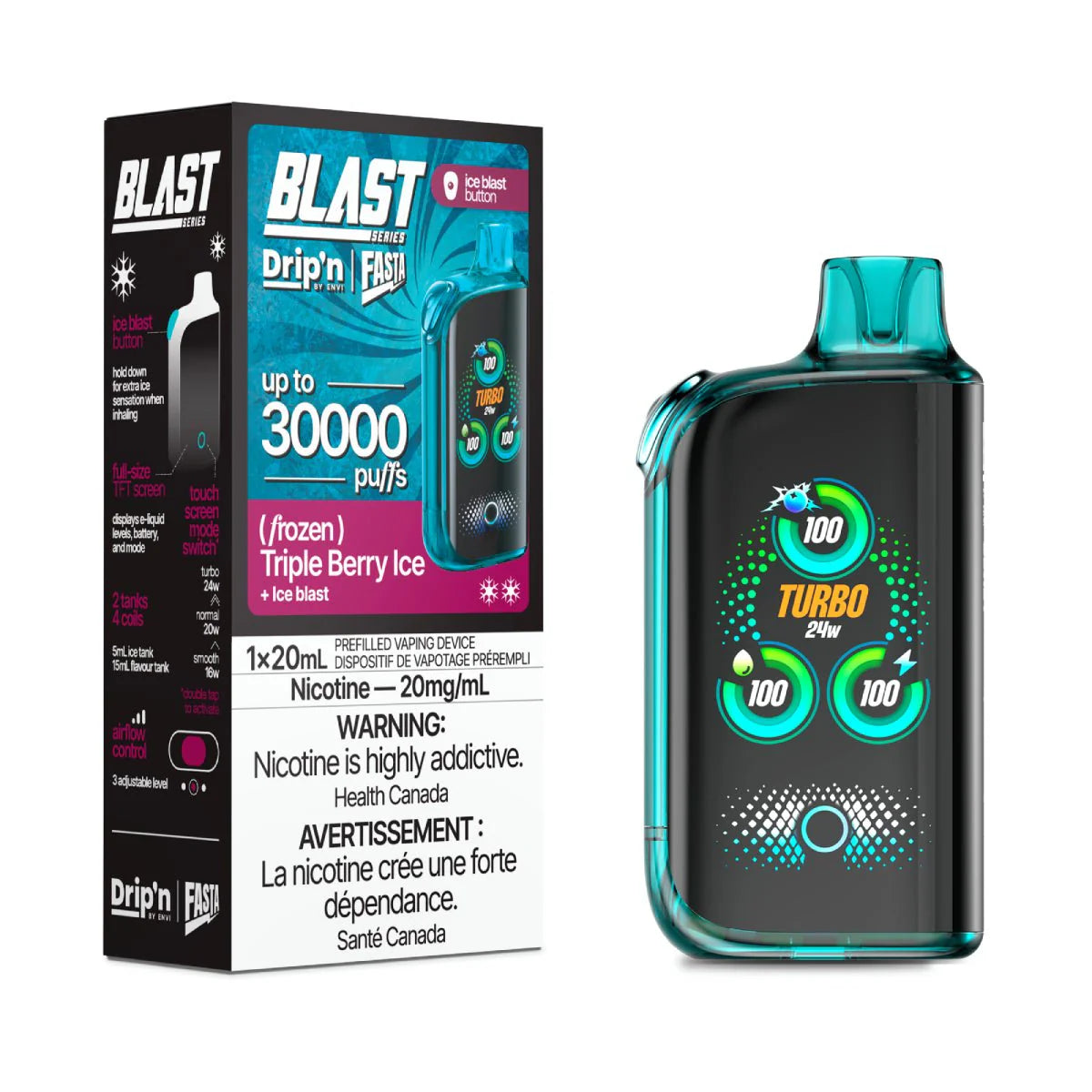 Shop Drip'n by Envi Fasta Blast 30K Disposable - Triple Berry Ice - at Vapeshop Mania