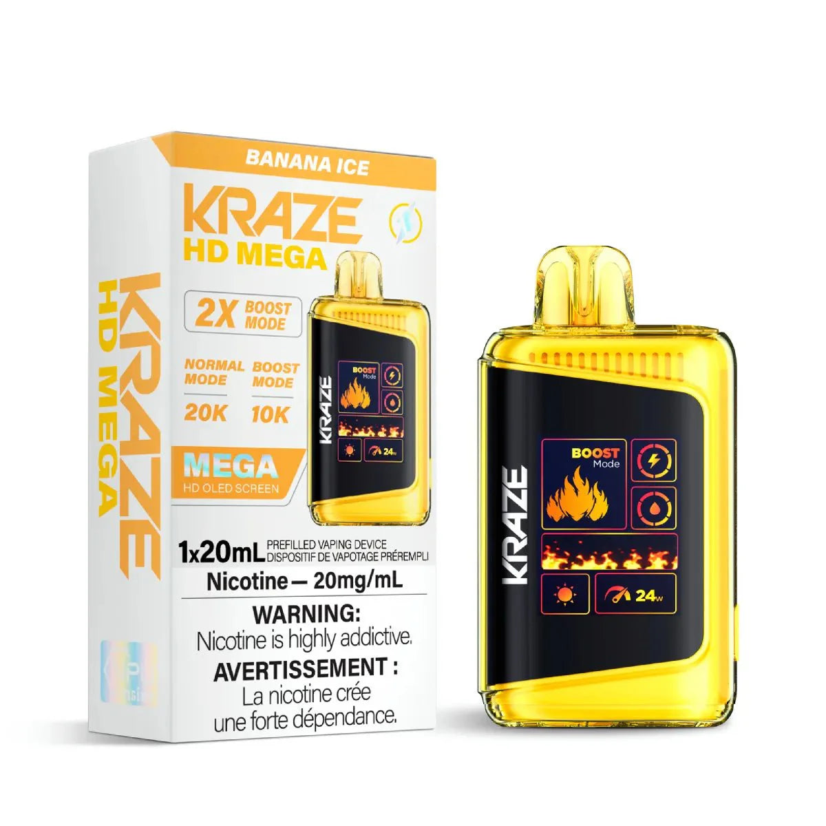 Shop Kraze HD Mega 20K Disposable - Banana Ice - at Vapeshop Mania