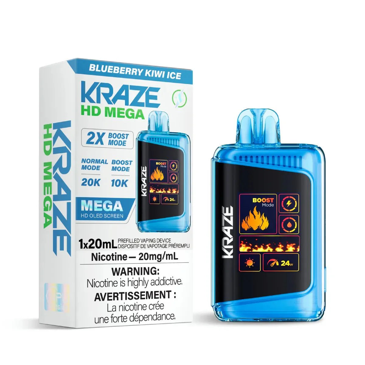 Shop Kraze HD Mega 20K Disposable - Blueberry Kiwi Ice - at Vapeshop Mania