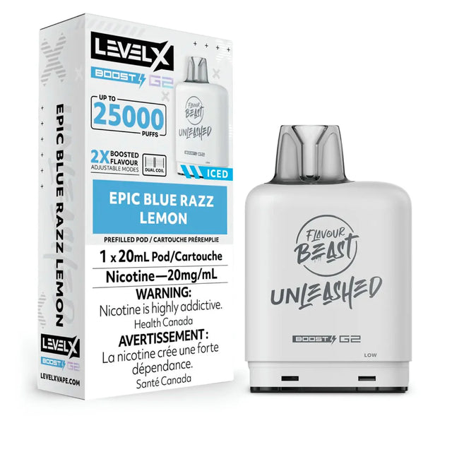 Shop Level X Boost 25K Pod 20ml - Unleashed - Epic Blue Razz Lemon - at Vapeshop Mania