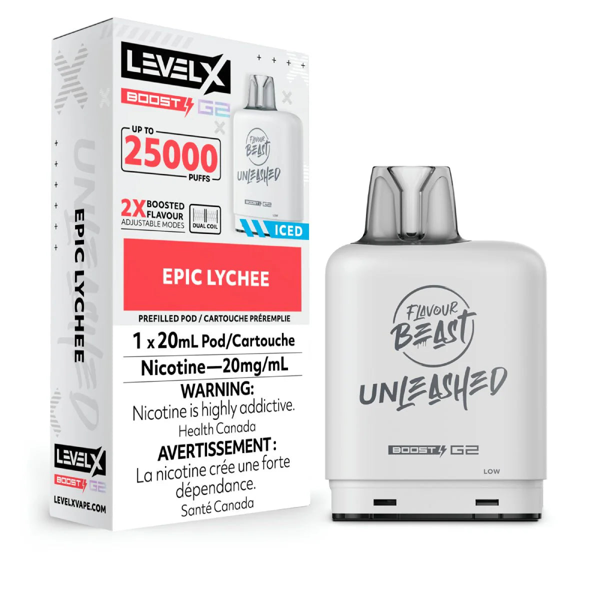 Shop Level X Boost 25K Pod 20ml - Unleashed - Epic Lychee - at Vapeshop Mania