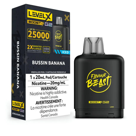 Shop Level X Boost Pod 20ml - Flavour Beast - Bussin Banana Iced - at Vapeshop Mania