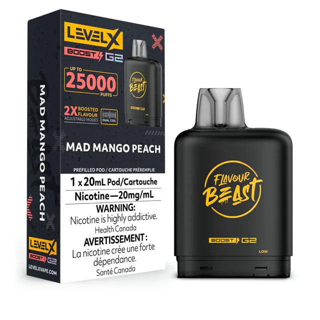 Shop Level X Boost Pod 20ml - Flavour Beast - Mad Mango Peach - at Vapeshop Mania