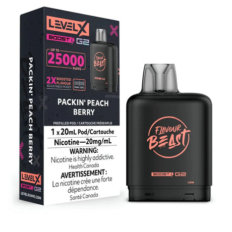 Shop Level X Boost Pod 20ml - Flavour Beast - Packin' Peach Berry - at Vapeshop Mania