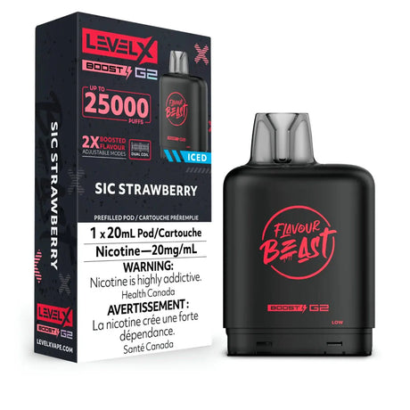 Shop Level X Boost Pod 20ml - Flavour Beast - Sic Strawberry Iced - at Vapeshop Mania