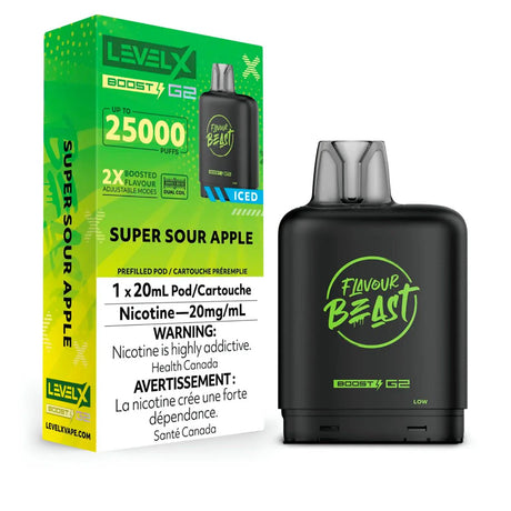 Shop Level X Boost Pod 20ml - Flavour Beast - Super Sour Apple Iced - at Vapeshop Mania