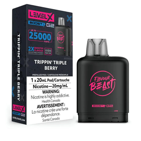 Shop Level X Boost Pod 20ml - Flavour Beast - Trippin' Triple Berry - at Vapeshop Mania