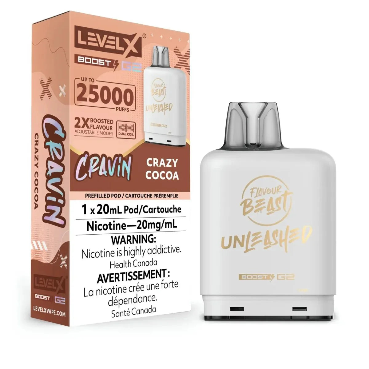 Shop Level X Boost Pod Unleashed 20mL - Crazy Cocoa - at Vapeshop Mania